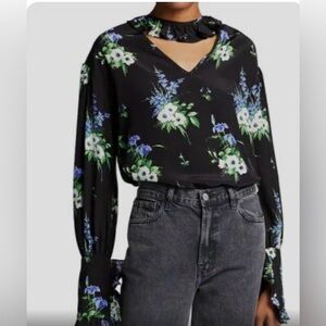 Les Reveries black floral silk blouse. Size 6. New with tags